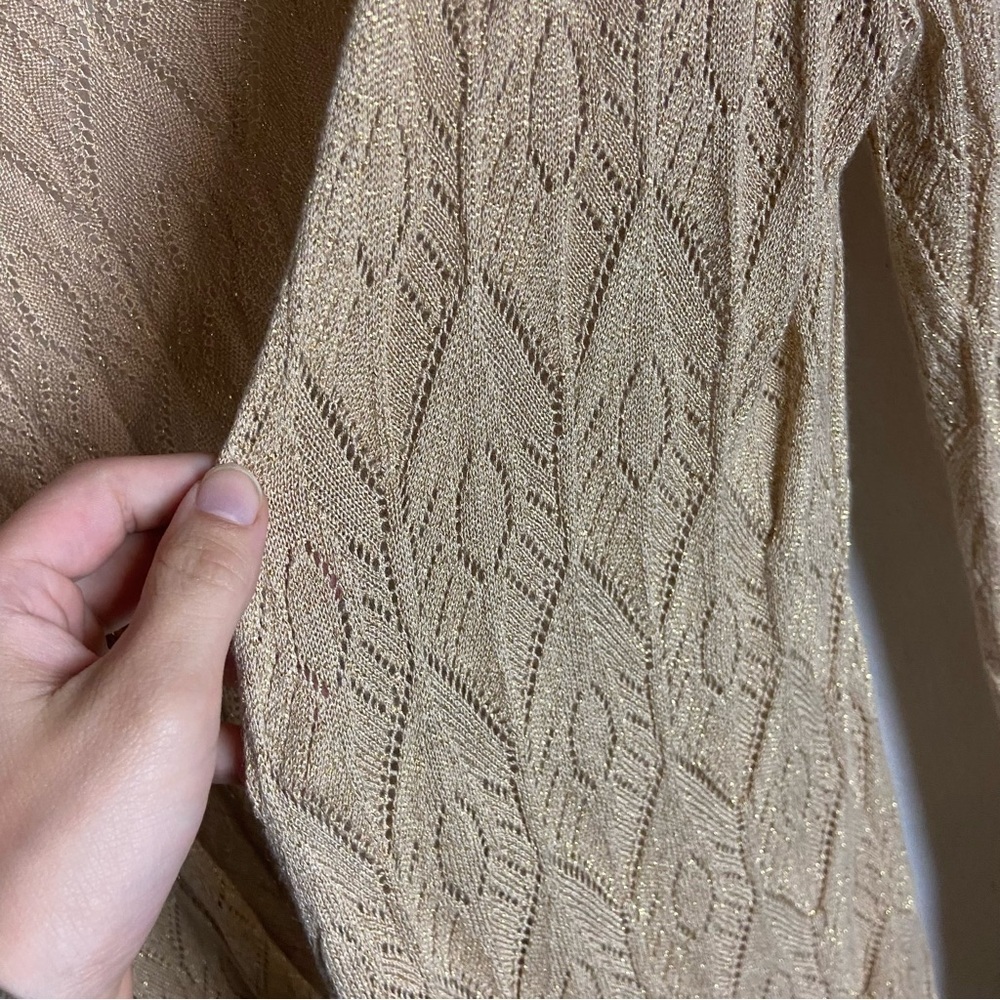 Belldini Size Xl Open Knit Cardigan Sweater Netural Brown Metallic Gold Boho - Picture 4 of 6